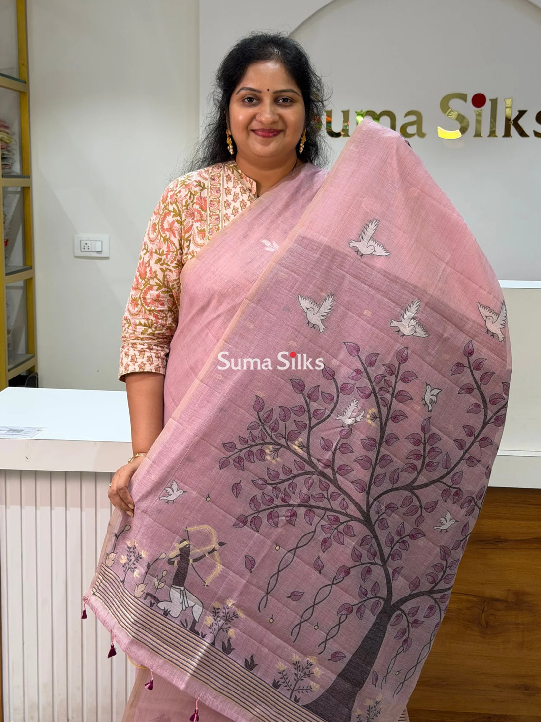 Linen Cotton Jamdani Tree Powder Lavender