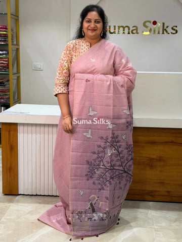 Linen Cotton Jamdani Tree Powder Lavender