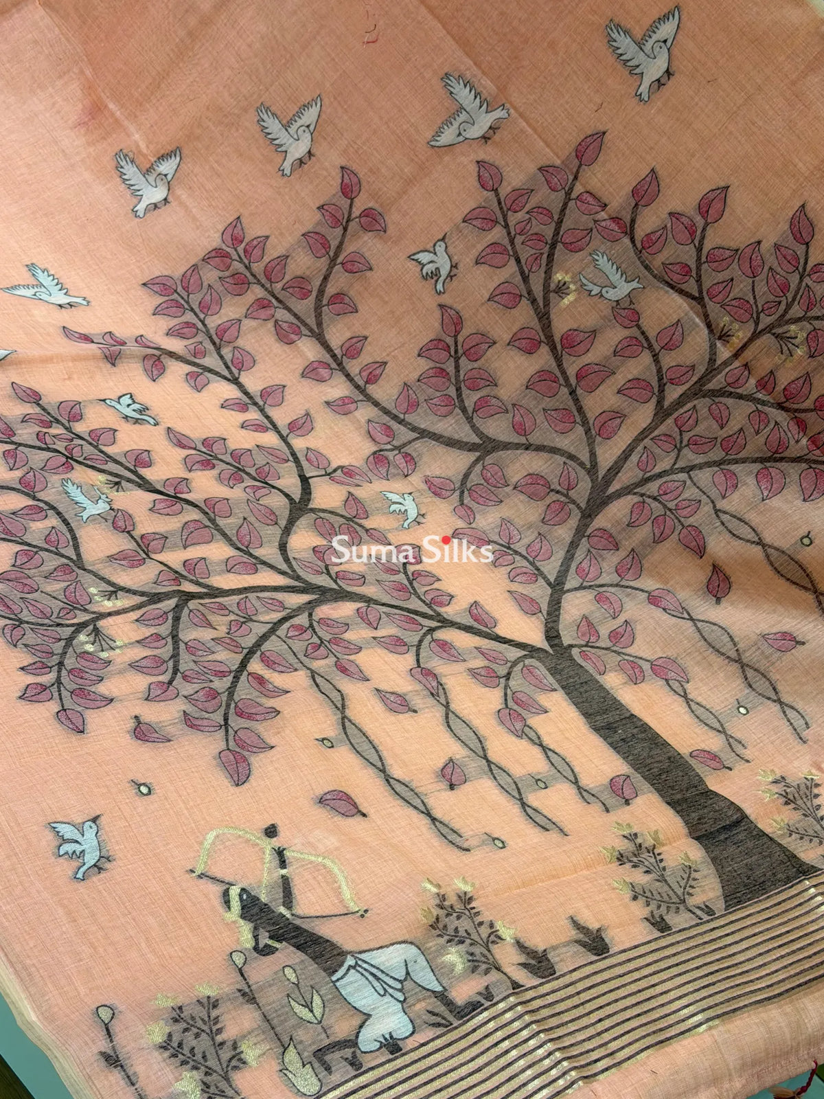 Linen Cotton Jamdani Tree Peach