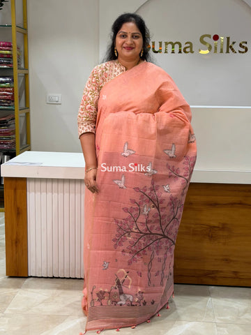 Linen Cotton Jamdani Tree Peach