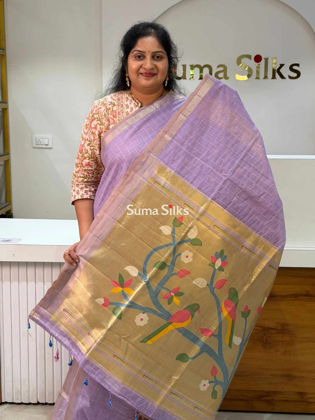 Linen Cotton Jamdani Paithani Lavender