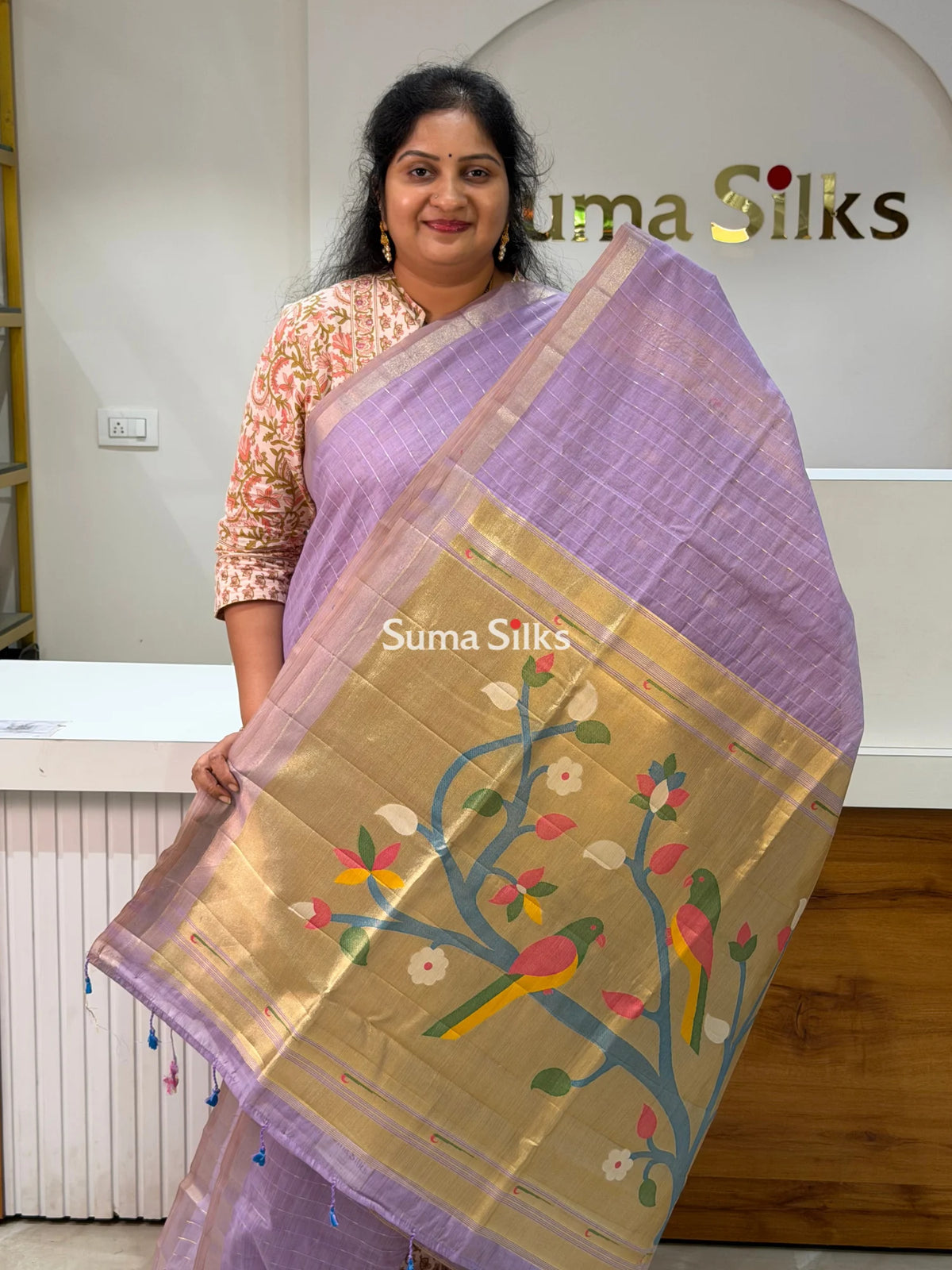Linen Cotton Jamdani Paithani Lavender