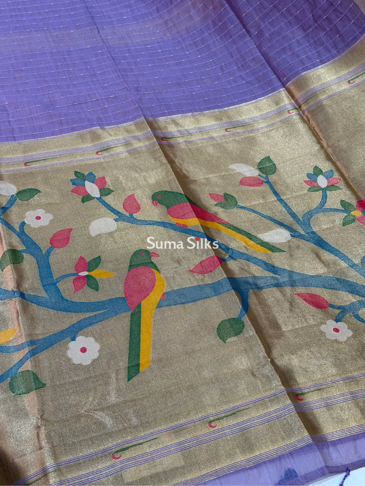 Linen Cotton Jamdani Paithani Lavender