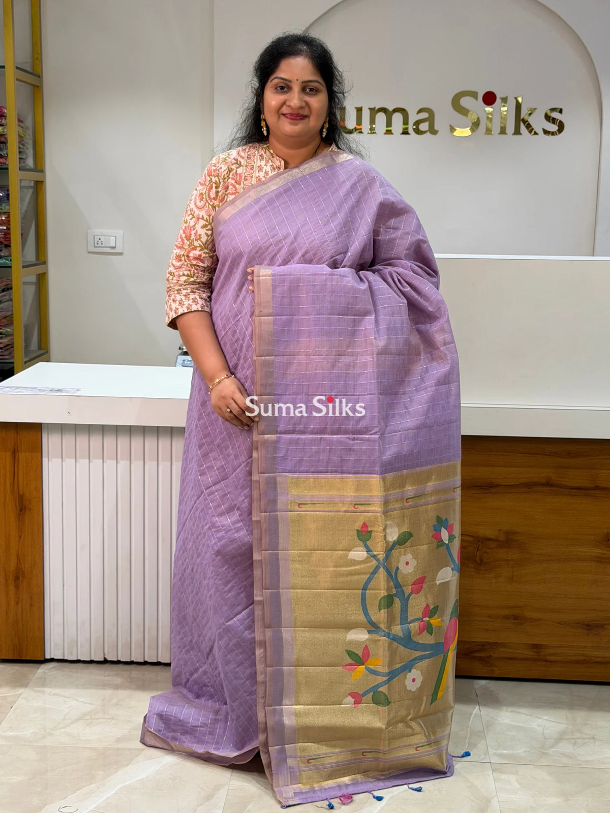 Linen Cotton Jamdani Paithani Lavender