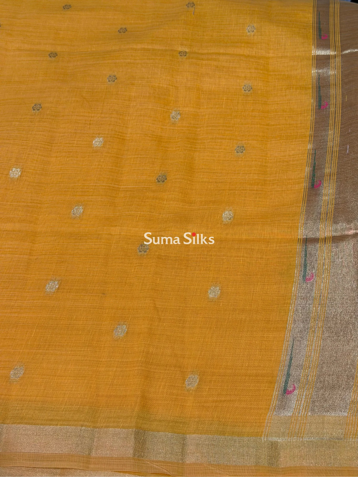 Linen Cotton Jamdani Paithani Yellow