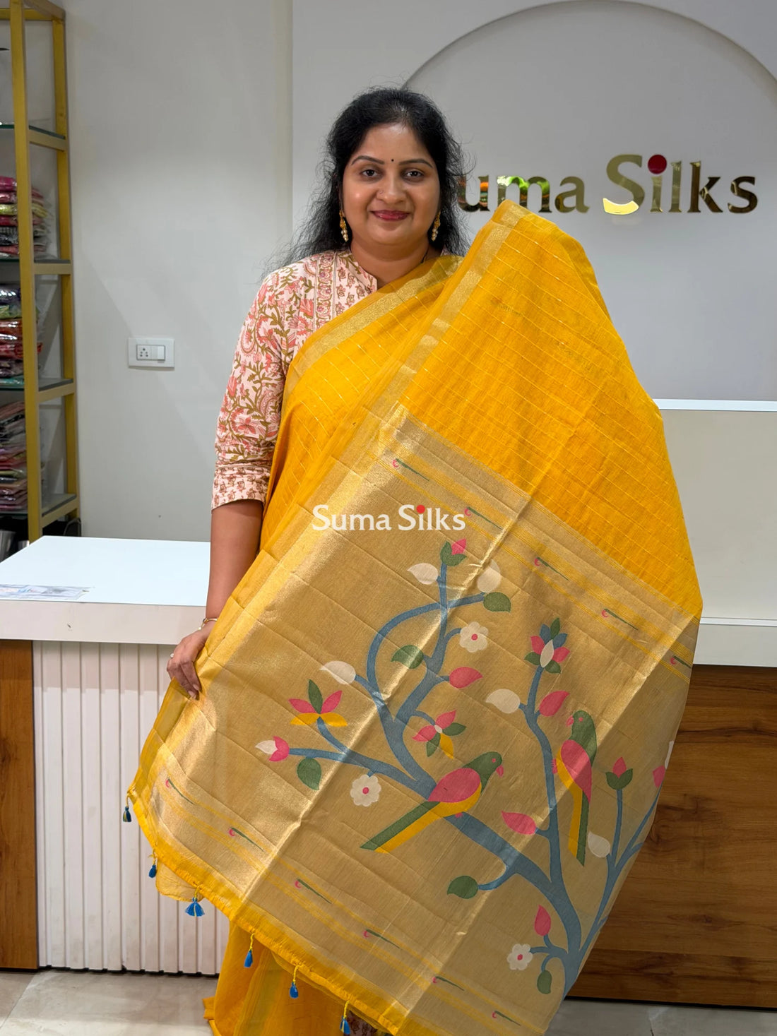 Linen Cotton Jamdani Paithani Yellow