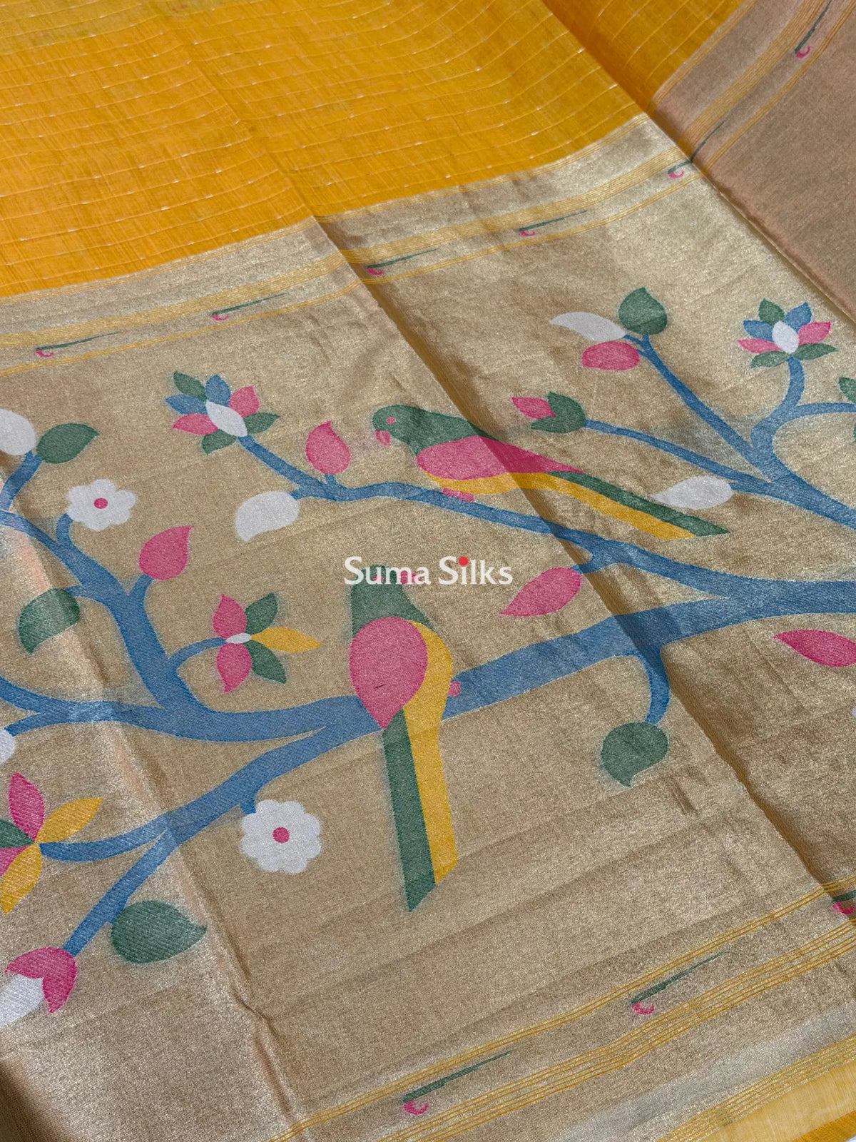 Linen Cotton Jamdani Paithani Yellow