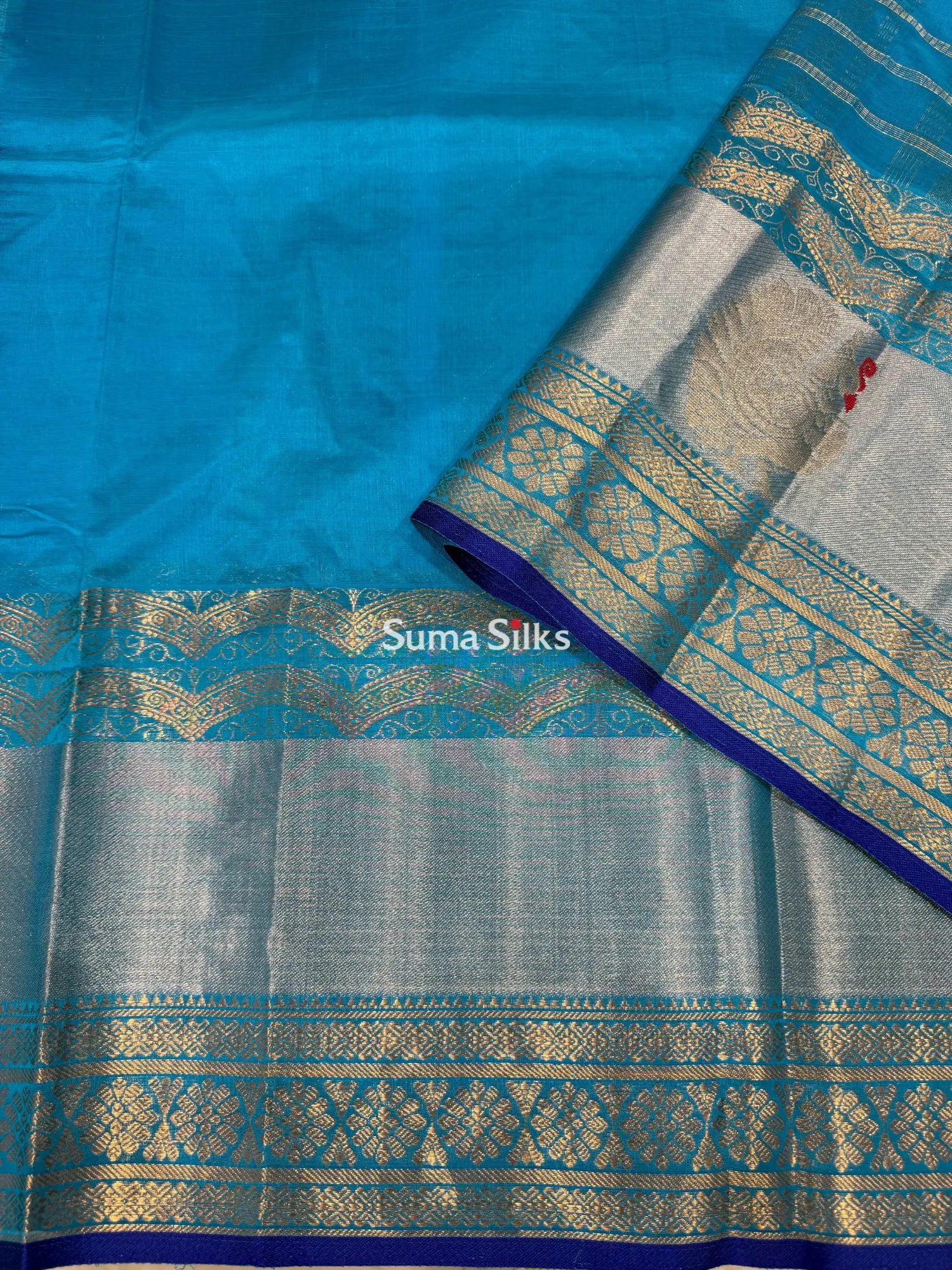 Mangalagiri Pattu Handloom Saree Scalap Blue SSS1468-6