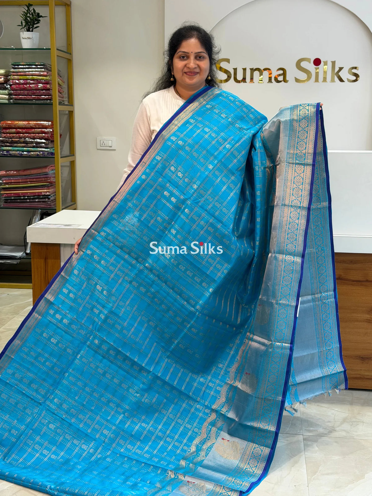 Mangalagiri Pattu Handloom Saree Scalap Blue SSS1468-6