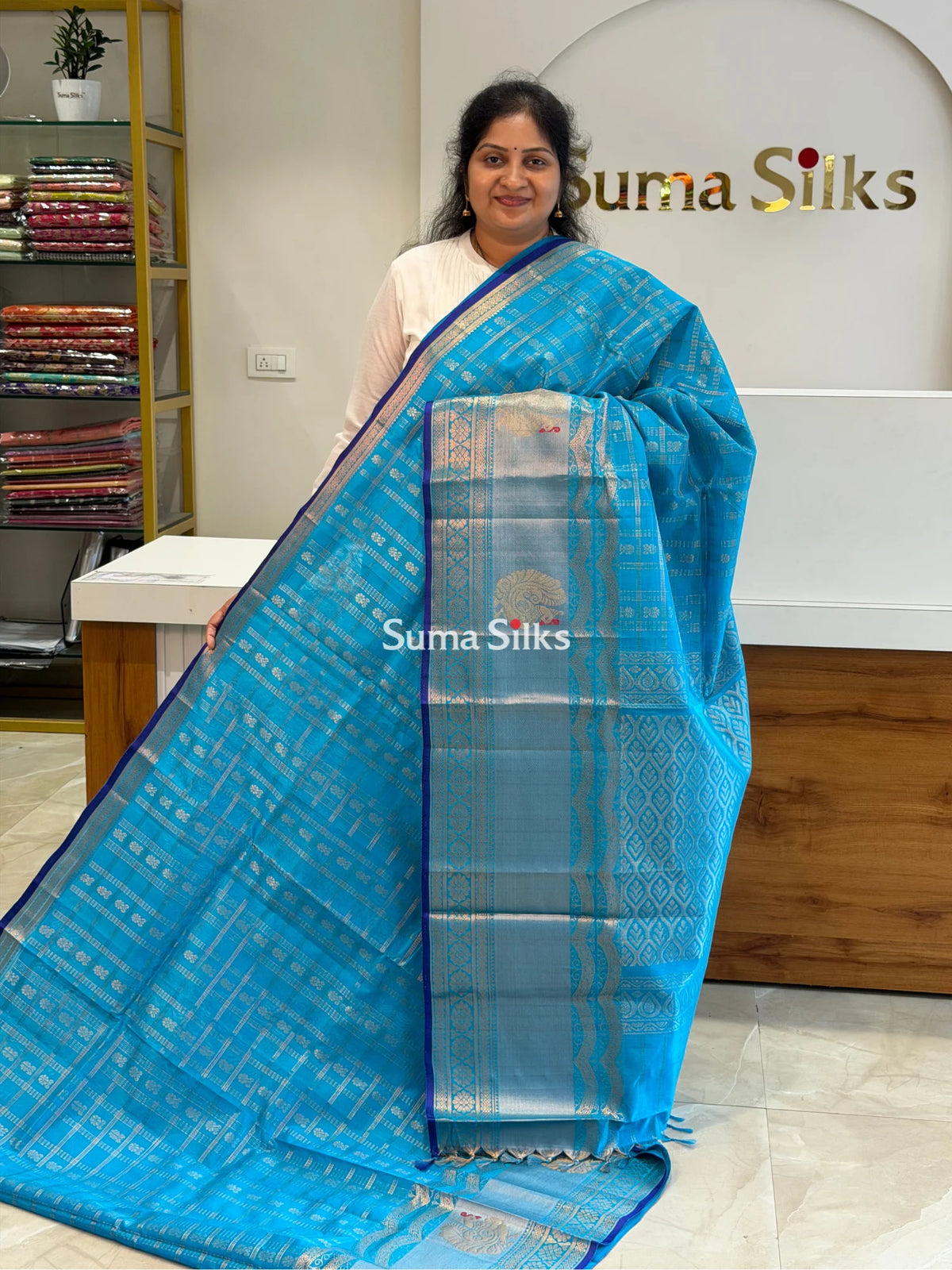 Mangalagiri Pattu Handloom Saree Scalap Blue SSS1468-6