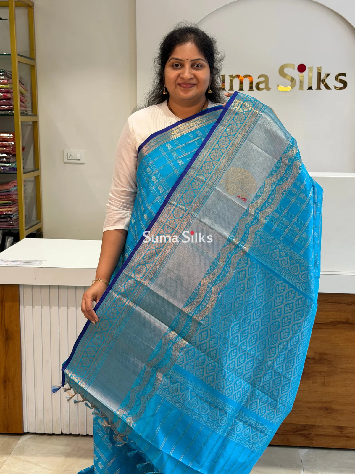 Mangalagiri Pattu Handloom Saree Scalap Blue SSS1468-6