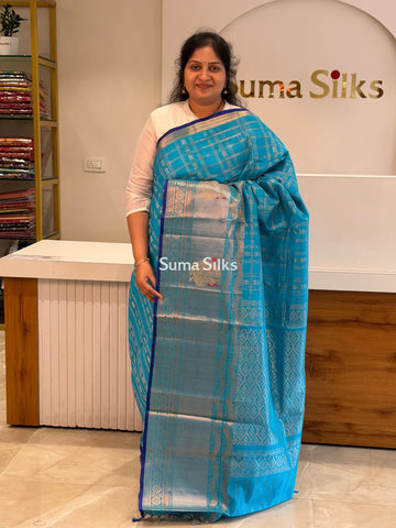 Mangalagiri Pattu Handloom Saree Scalap Blue SSS1468-6