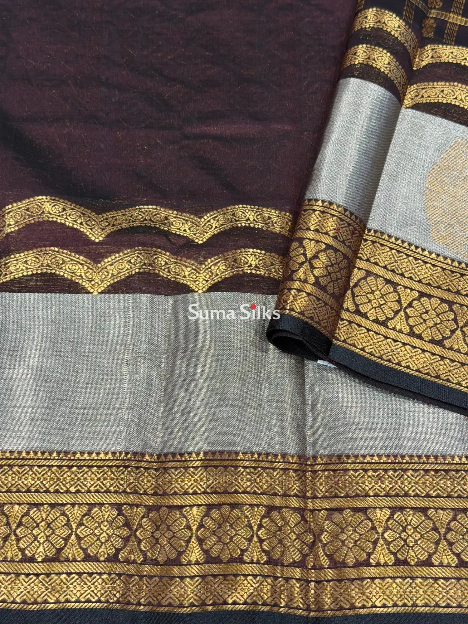 Mangalagiri Pattu Handloom Saree Scalap Brown SSS1468-4