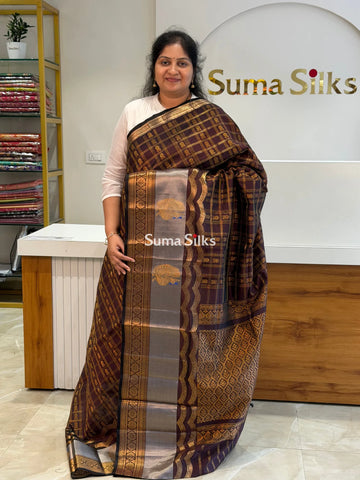 Mangalagiri Pattu Handloom Saree Scalap Brown SSS1468-4