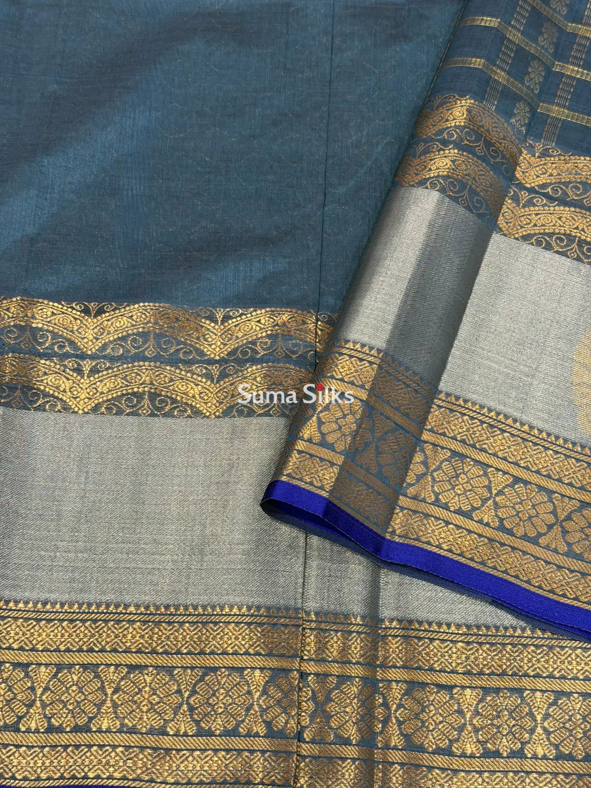 Mangalagiri Pattu Handloom Saree Scalap Grey SSS1468-2