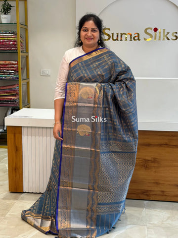 Mangalagiri Pattu Handloom Saree Scalap Grey SSS1468-2