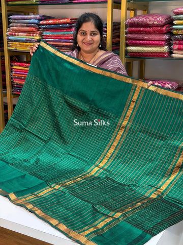 Mangalagiri Checks Gap Border Handloom Bottle Green