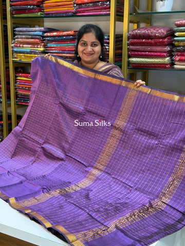 Mangalagiri Checks Gap Border Handloom Lavender