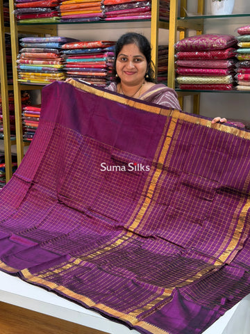 Mangalagiri Checks Gap Border Handloom Magenta