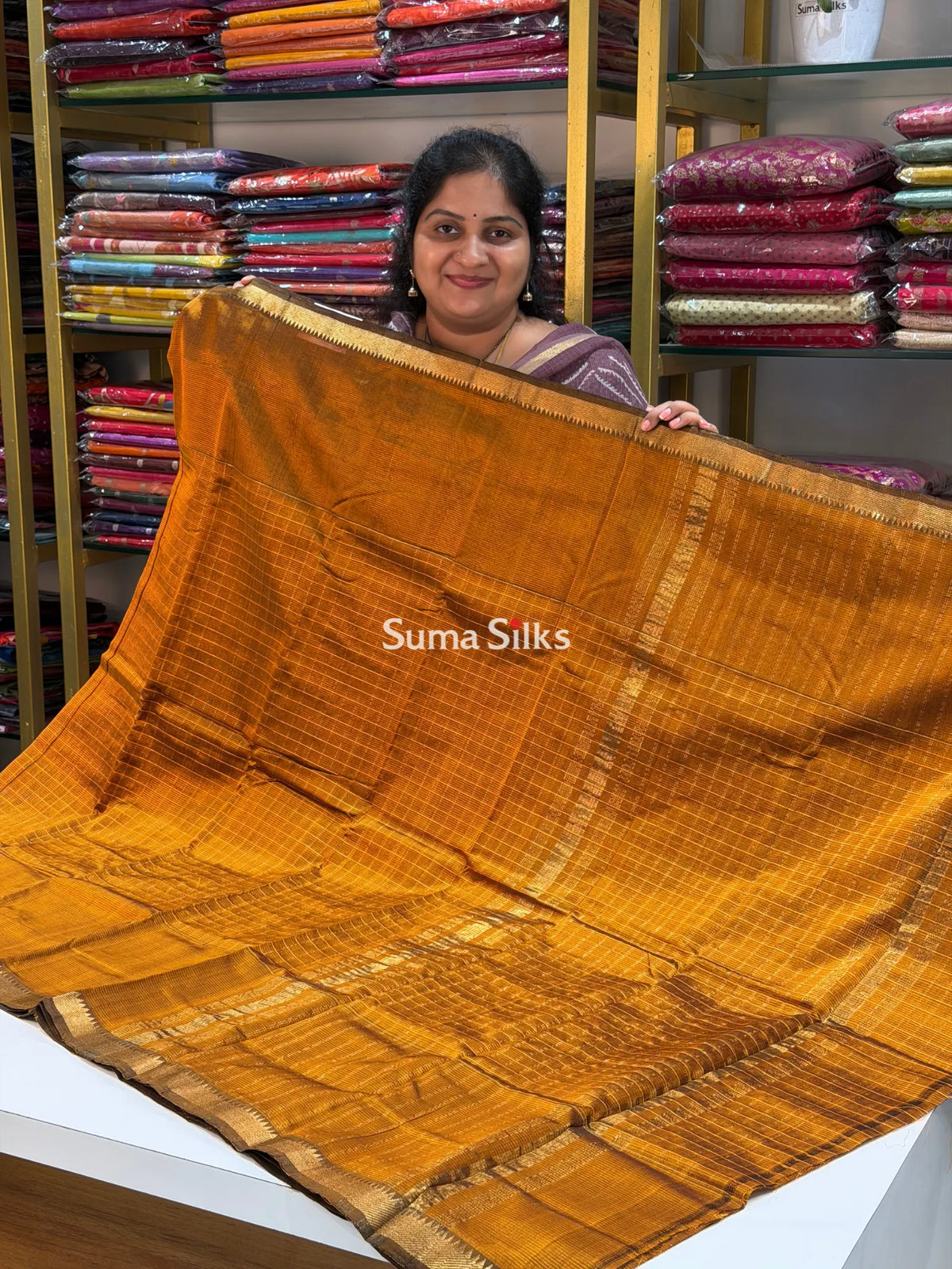 Mangalagiri Checks Gap Border Handloom Methi