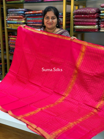 Mangalagiri Checks Gap Border Handloom Pink