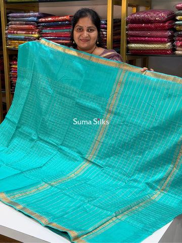 Mangalagiri Checks Gap Border Handloom Sea Green