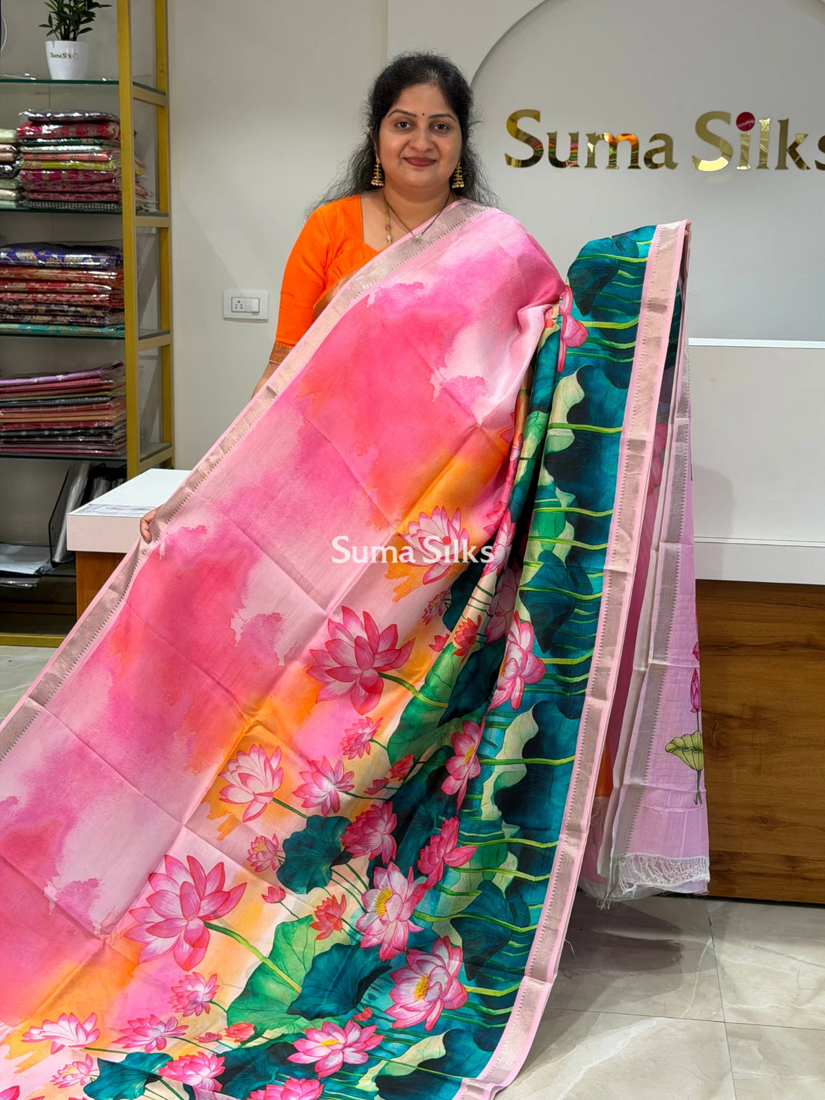 Mangalagiri Digital Print Lotus Design Baby Pink