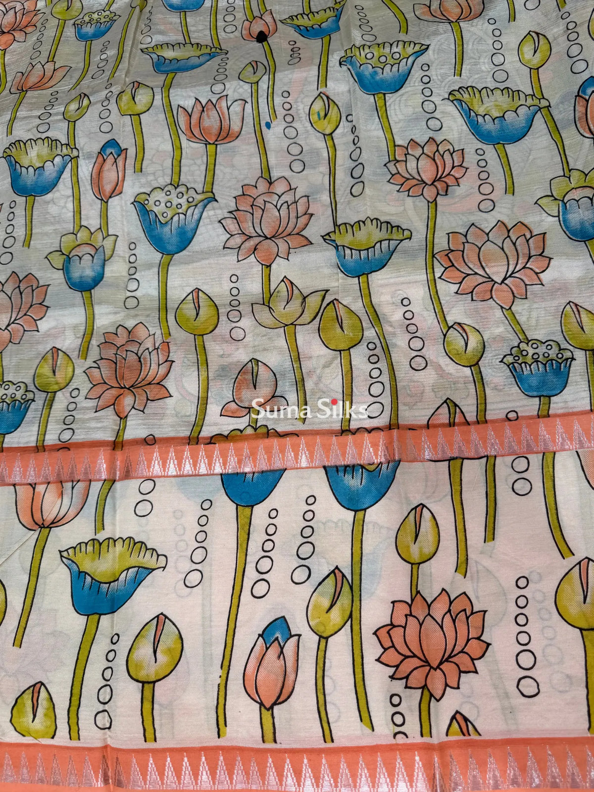 Mangalagiri Gap Border with Kalamkari Print Peach