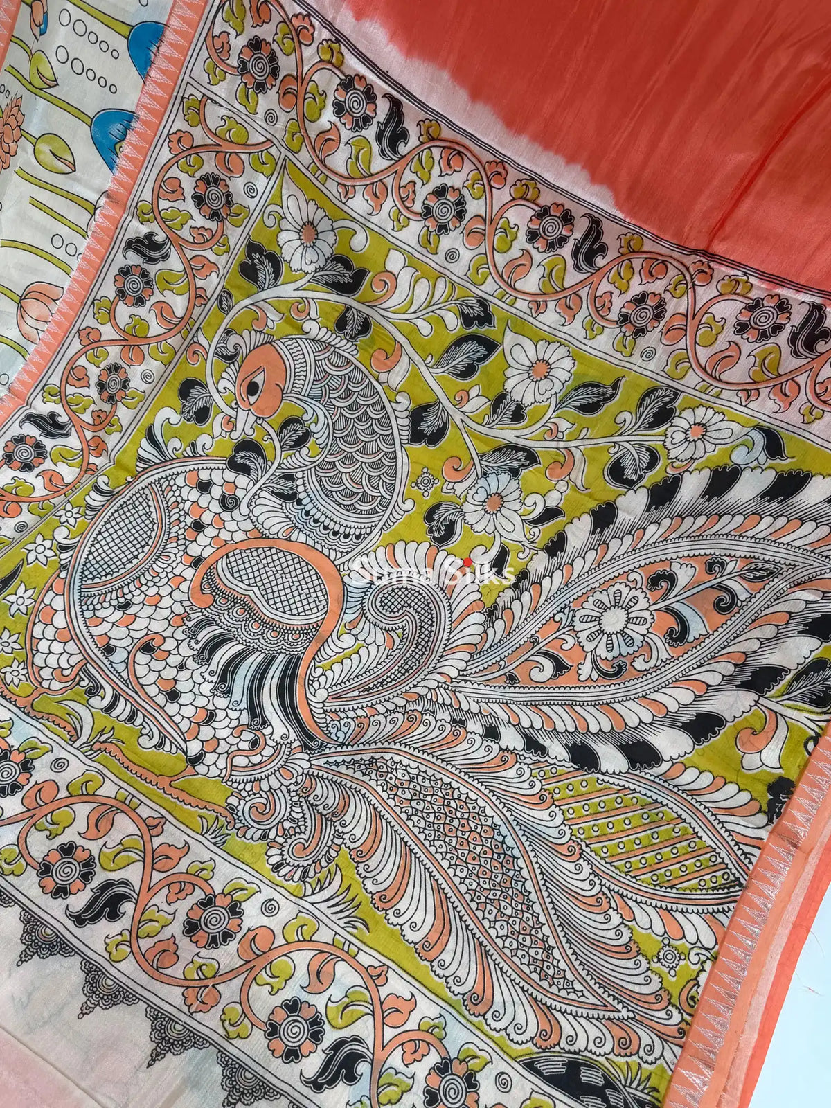 Mangalagiri Gap Border with Kalamkari Print Peach