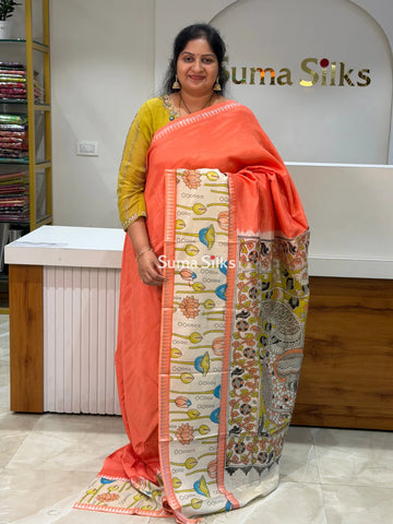 Mangalagiri Gap Border with Kalamkari Print Peach