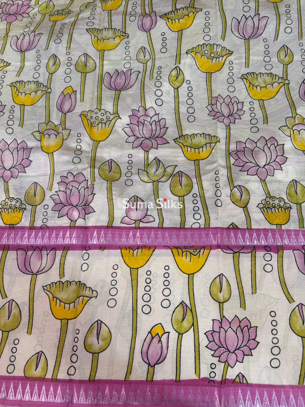 Mangalagiri Gap Border with Kalamkari Print Purple