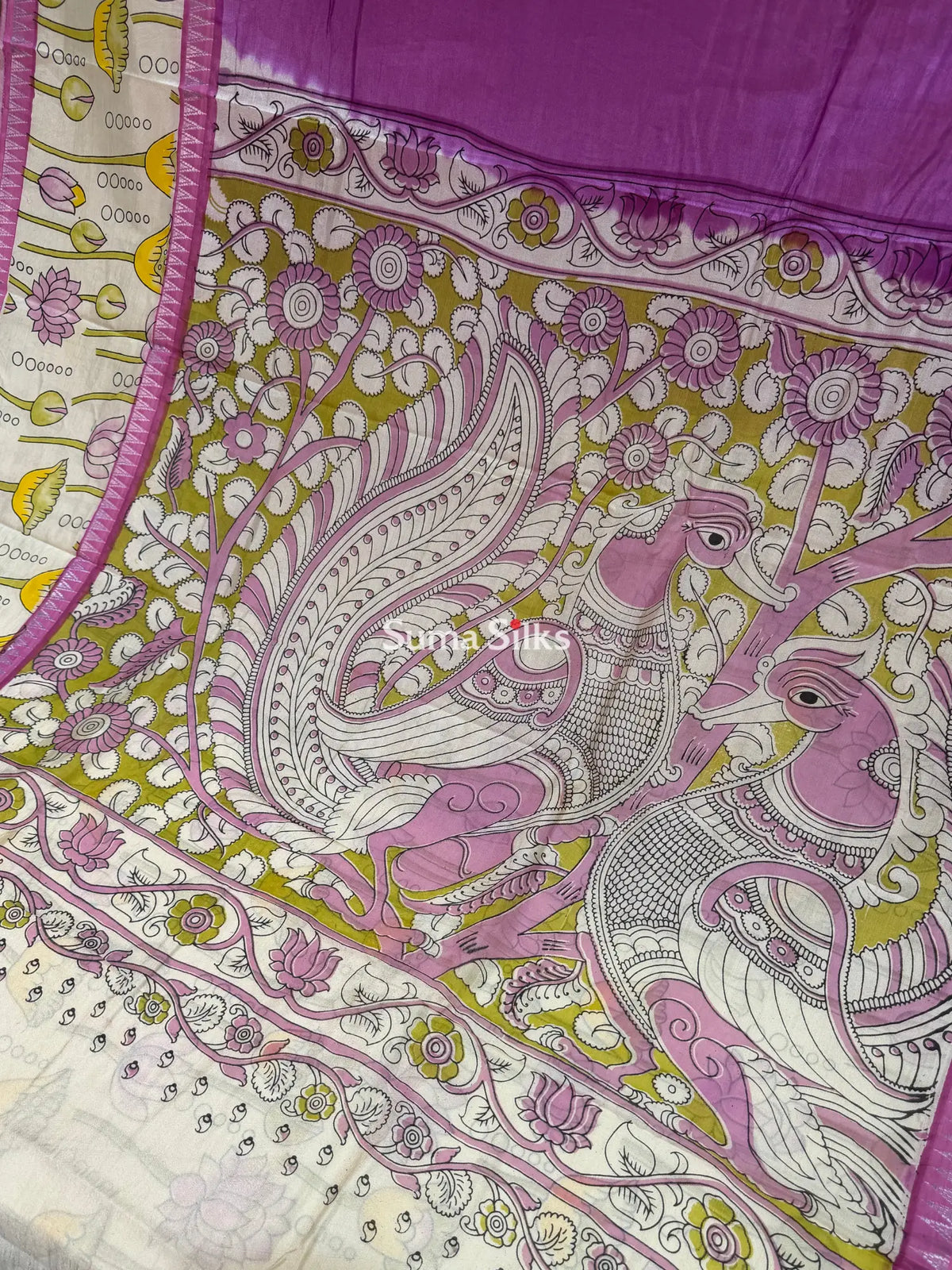 Mangalagiri Gap Border with Kalamkari Print Purple