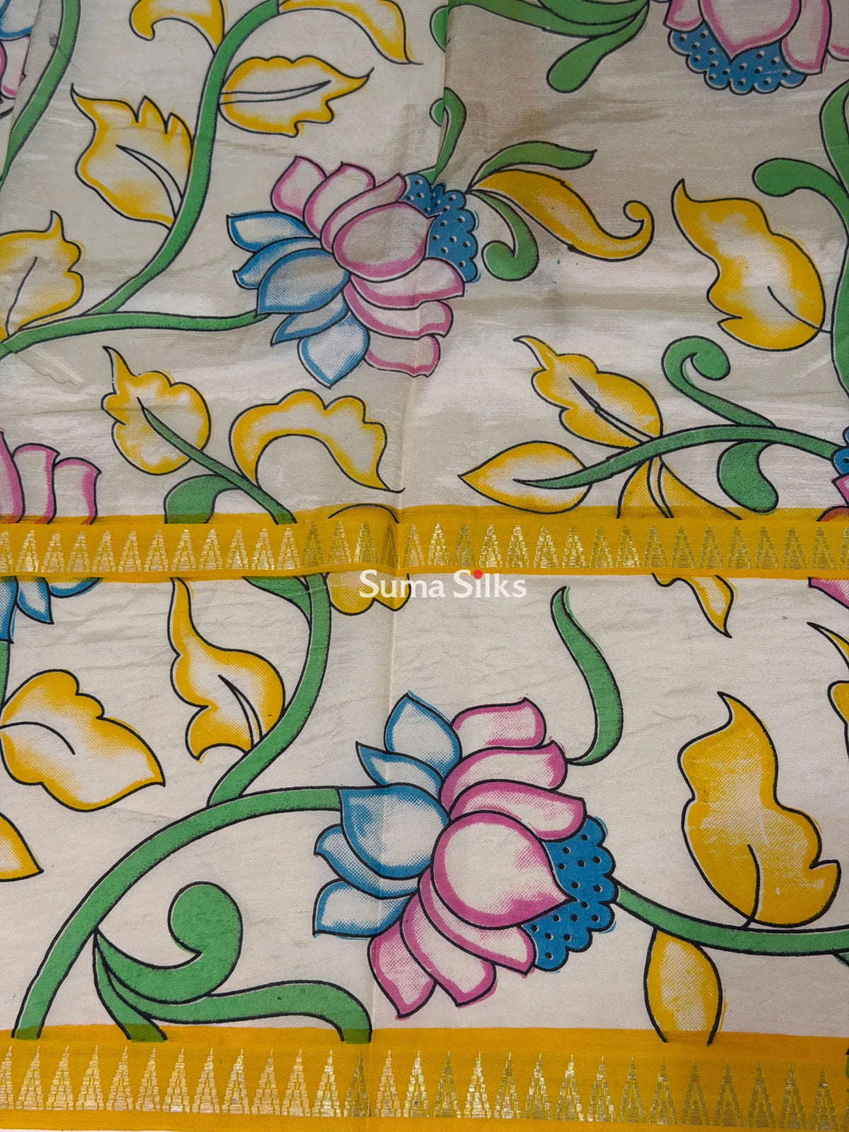 Mangalagiri Gap Border with Kalamkari Print Yellow