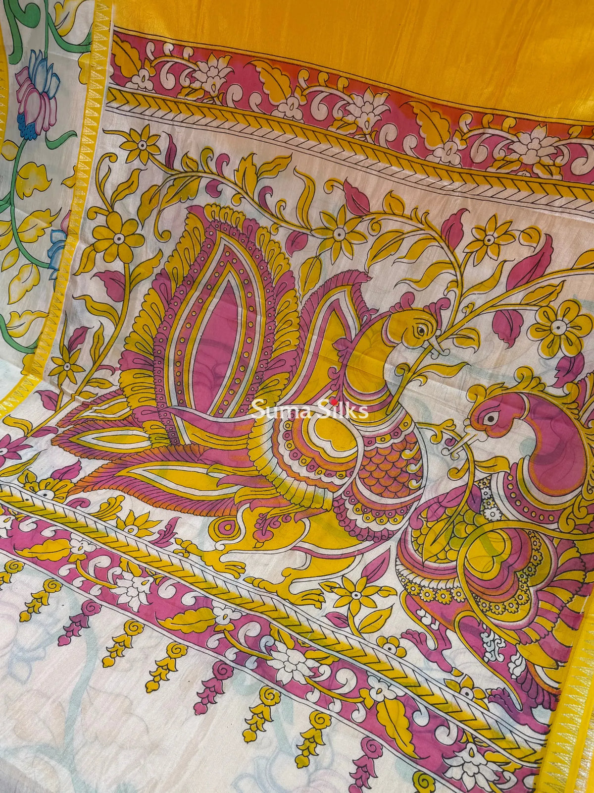 Mangalagiri Gap Border with Kalamkari Print Yellow