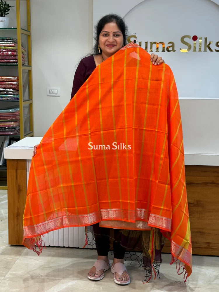 Mangalagiri Pattu Dress Material Mustard with Orange Dupatta