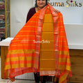 Mangalagiri Pattu Dress Material Mustard with Orange Dupatta