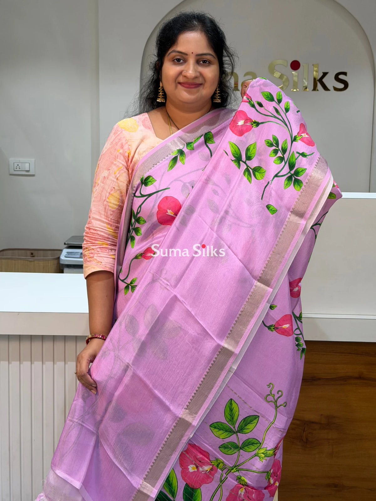 Mangalagiri Digital Print Creeper Design Lavender Color