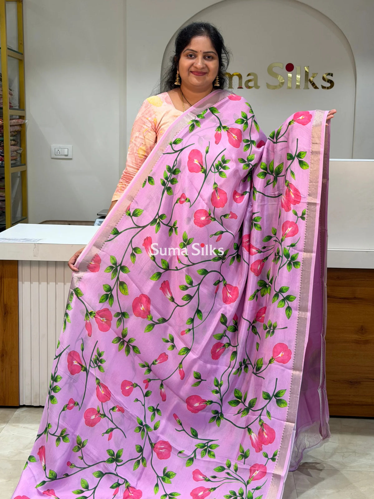 Mangalagiri Digital Print Creeper Design Lavender Color