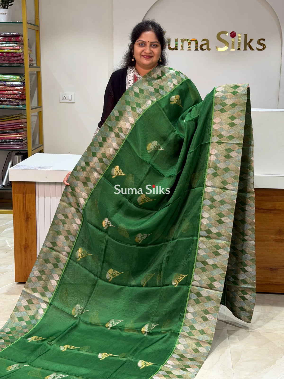Manipuri Kota Attach Border Bottle Green