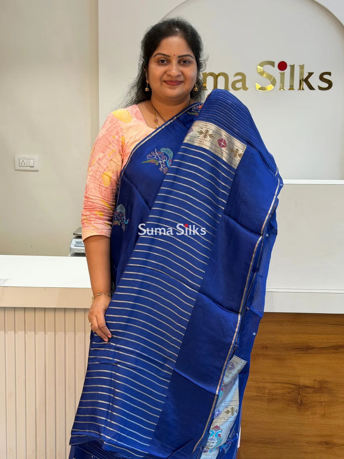 Manipuri Kota Paithani Border Saree Blue Color