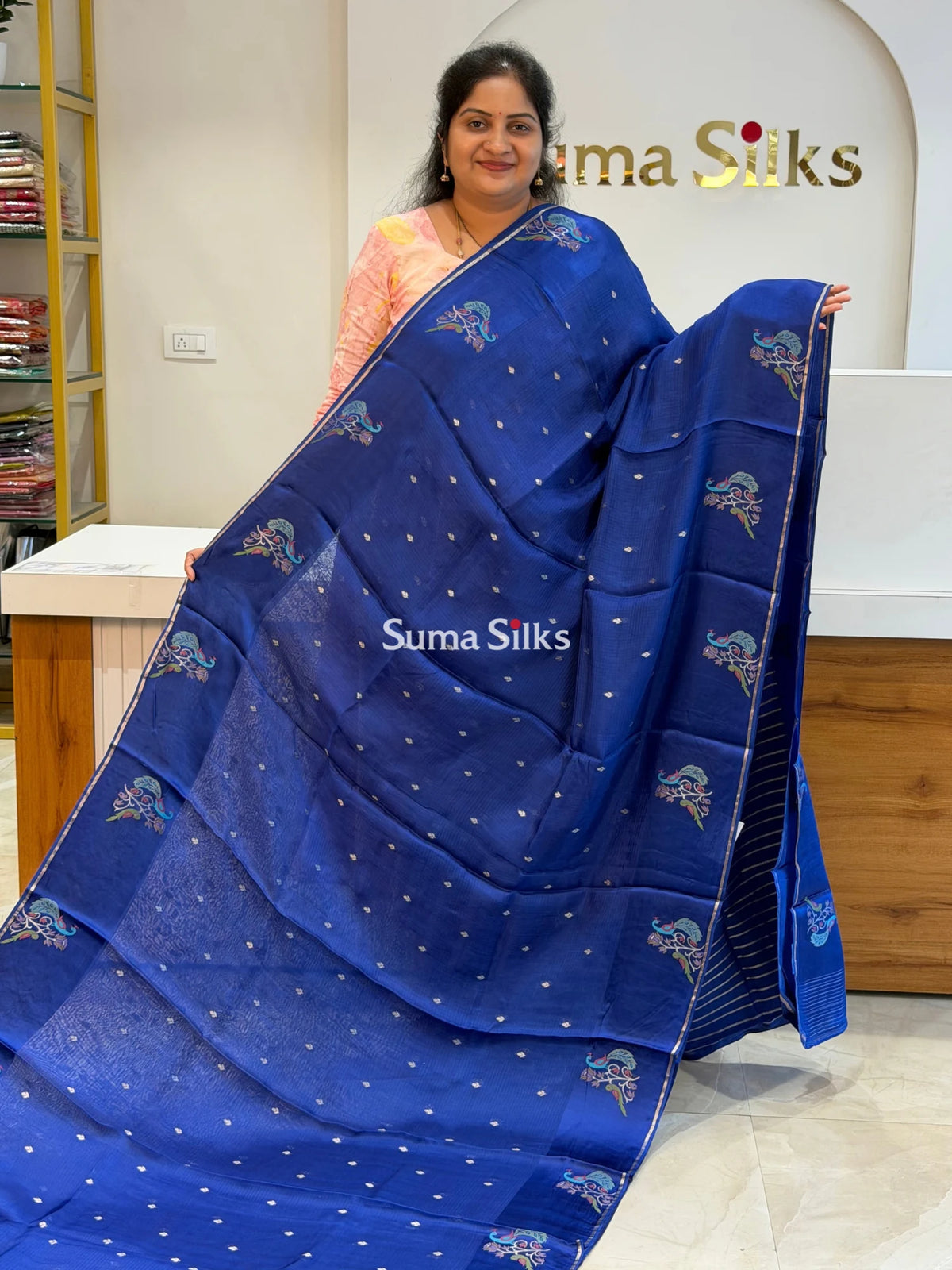 Manipuri Kota Paithani Border Saree Blue Color
