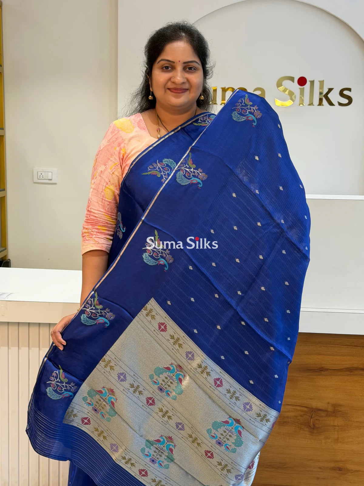 Manipuri Kota Paithani Border Saree Blue Color