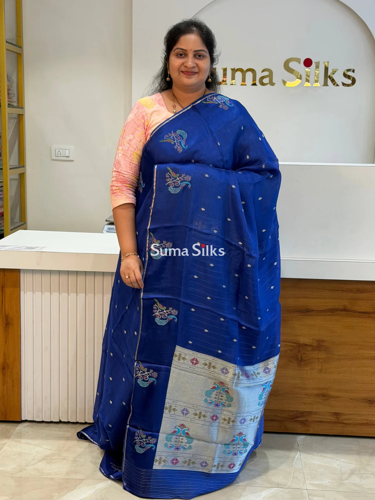 Manipuri Kota Paithani Border Saree Blue Color