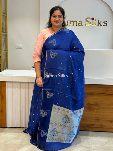 Manipuri Kota Paithani Border Saree Blue Color