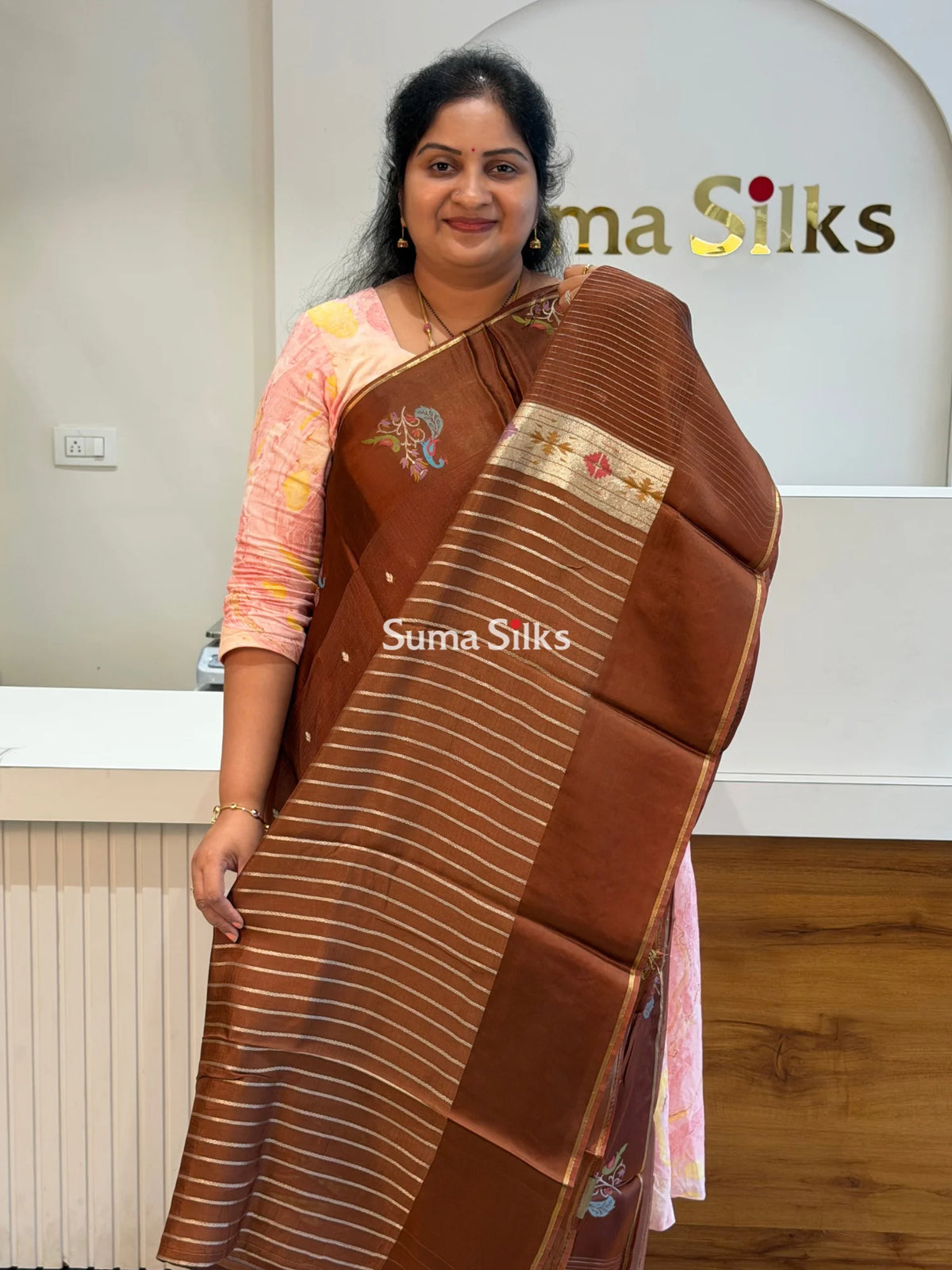 Manipuri Kota Paithani Border Saree Brown Color