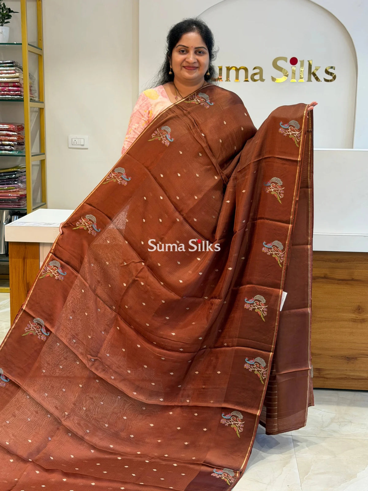 Manipuri Kota Paithani Border Saree Brown Color