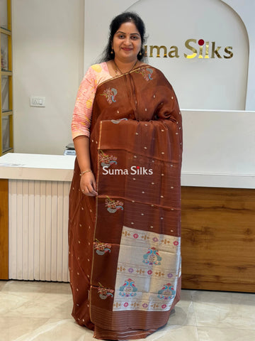 Manipuri Kota Paithani Border Saree Brown Color