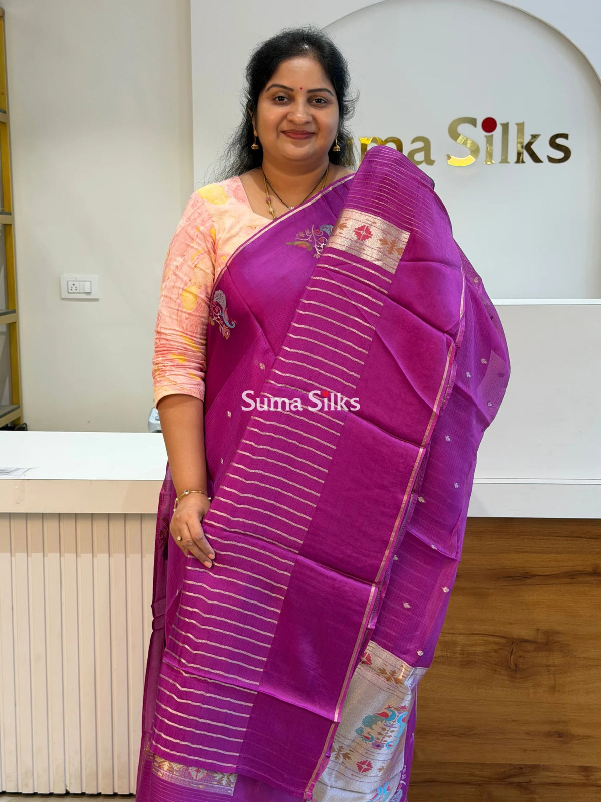 Manipuri Kota Paithani Border Saree Magenta Color