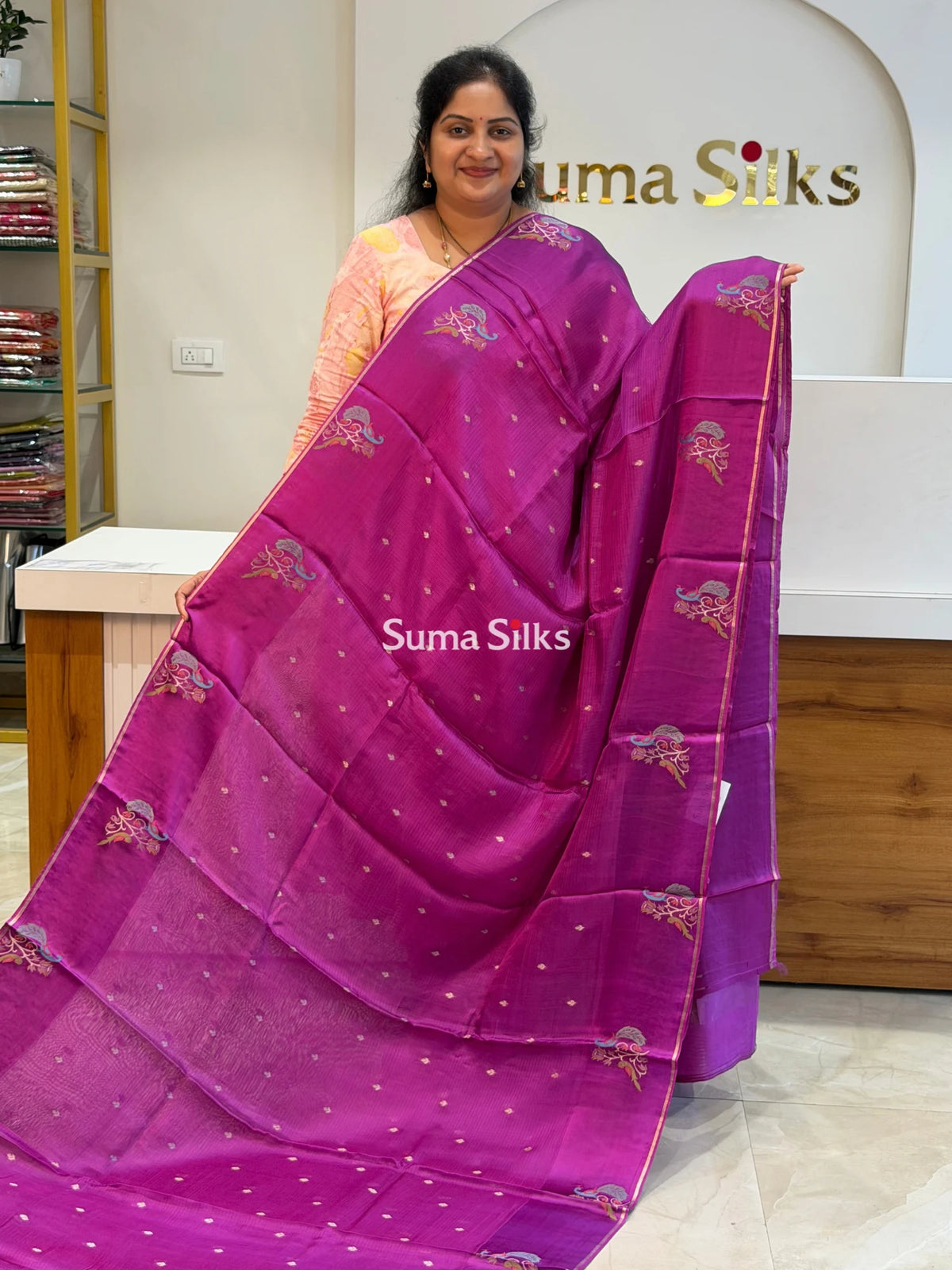 Manipuri Kota Paithani Border Saree Magenta Color