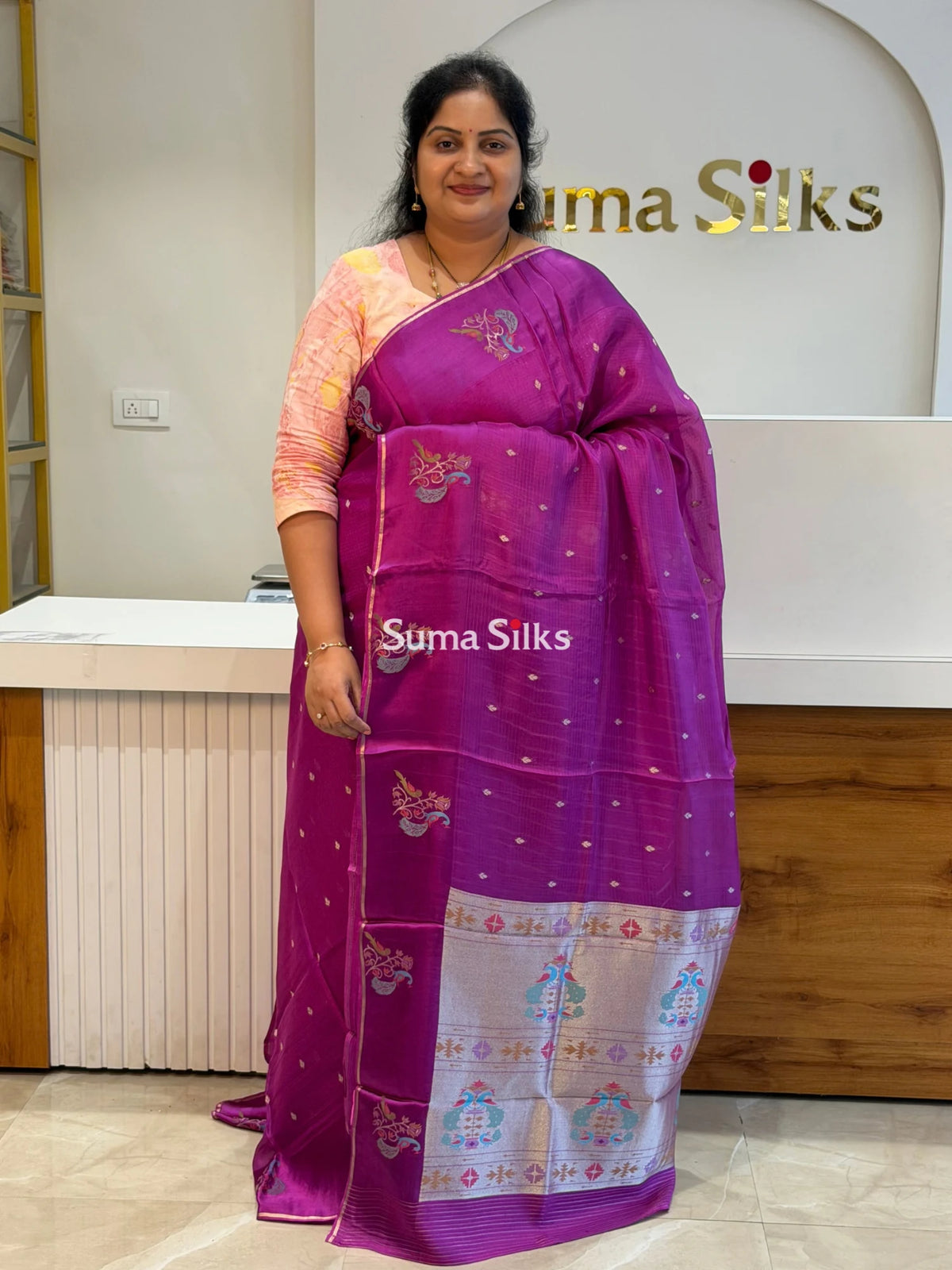 Manipuri Kota Paithani Border Saree Magenta Color